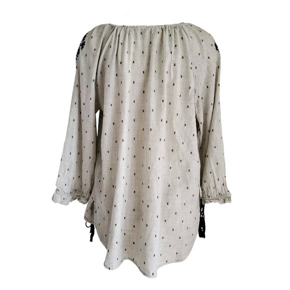 ZARA Boho Embroidered Peasant Top Unbleached Cotton with Navy Blue Stitching XL - Picture 5 of 16